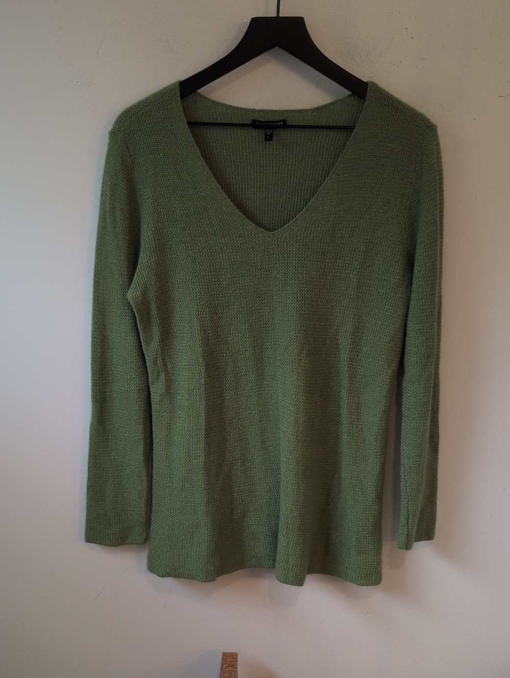 Eileen Fisher Green Wool Angora Rabbit Hair Cashmere V Neck Sweater Large